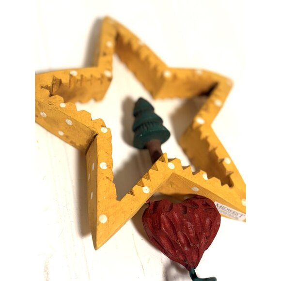 Vtg Carved Wood Star Gold Outline Christmas Tree Topper Rustic Farmhouse Midwest - Picture 2 of 6